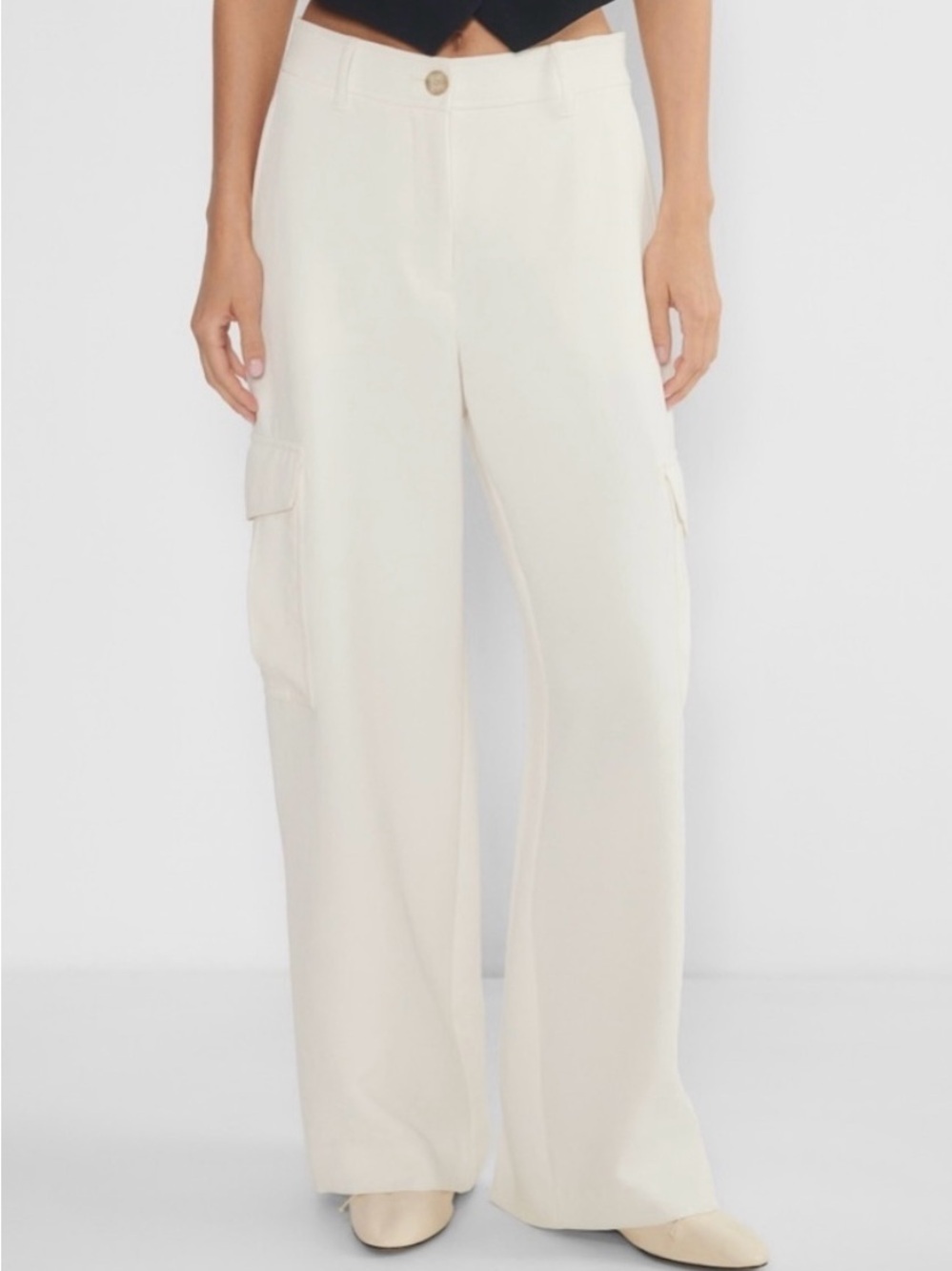 Wilfred Free Cream White The Bridger Utility Cargo High Rise Wide Leg Trousers